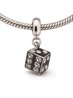 Silver Rhinestone Dice / Die Charm – Pandora Compatible